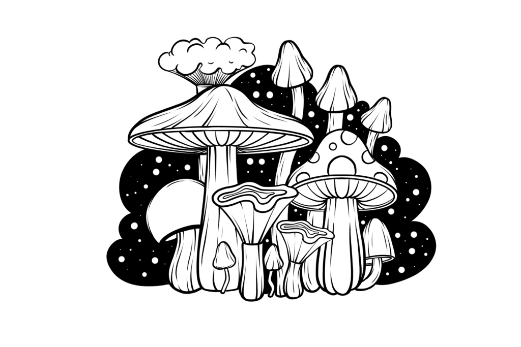 Mushroom Coloring pages Adult Coloring Book Featuring Magical Mushrooms,  Fungi, and More For Stress Relief and Relaxation